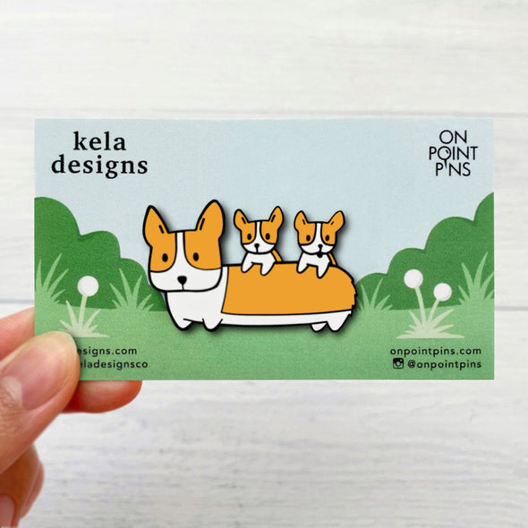 Kela Designs: Corgi with Puppies Lapel Enamel Pin