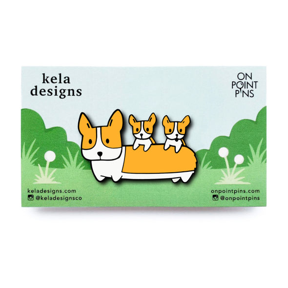 Kela Designs: Corgi with Puppies Lapel Enamel Pin