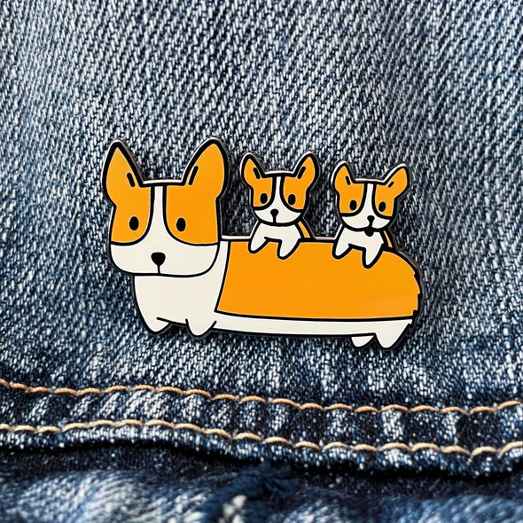 Kela Designs: Corgi with Puppies Lapel Enamel Pin